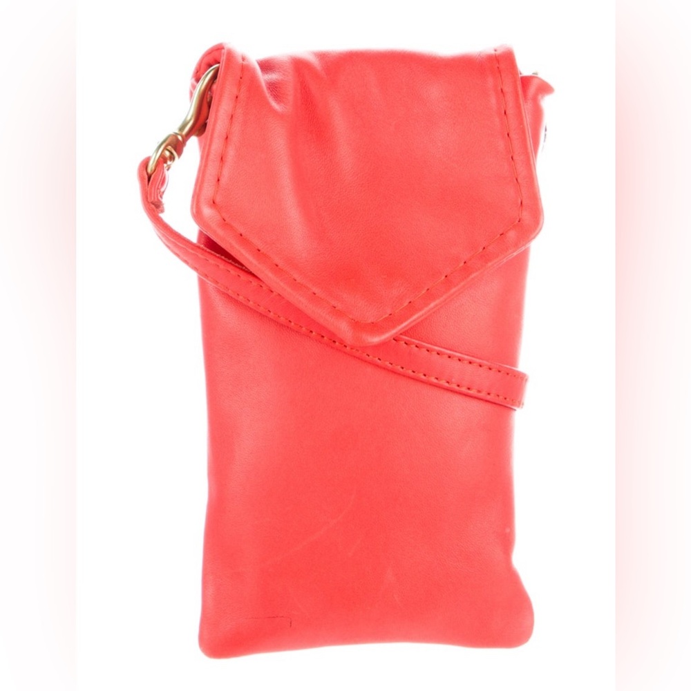 clare v red leather phone pouch